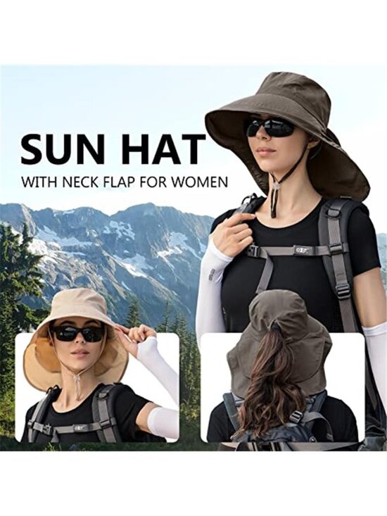 2 Pack Sun Hat UPF 50+ Wide Brim and Ponytail Hole, Hiking Safari Hat with Neck main image 6